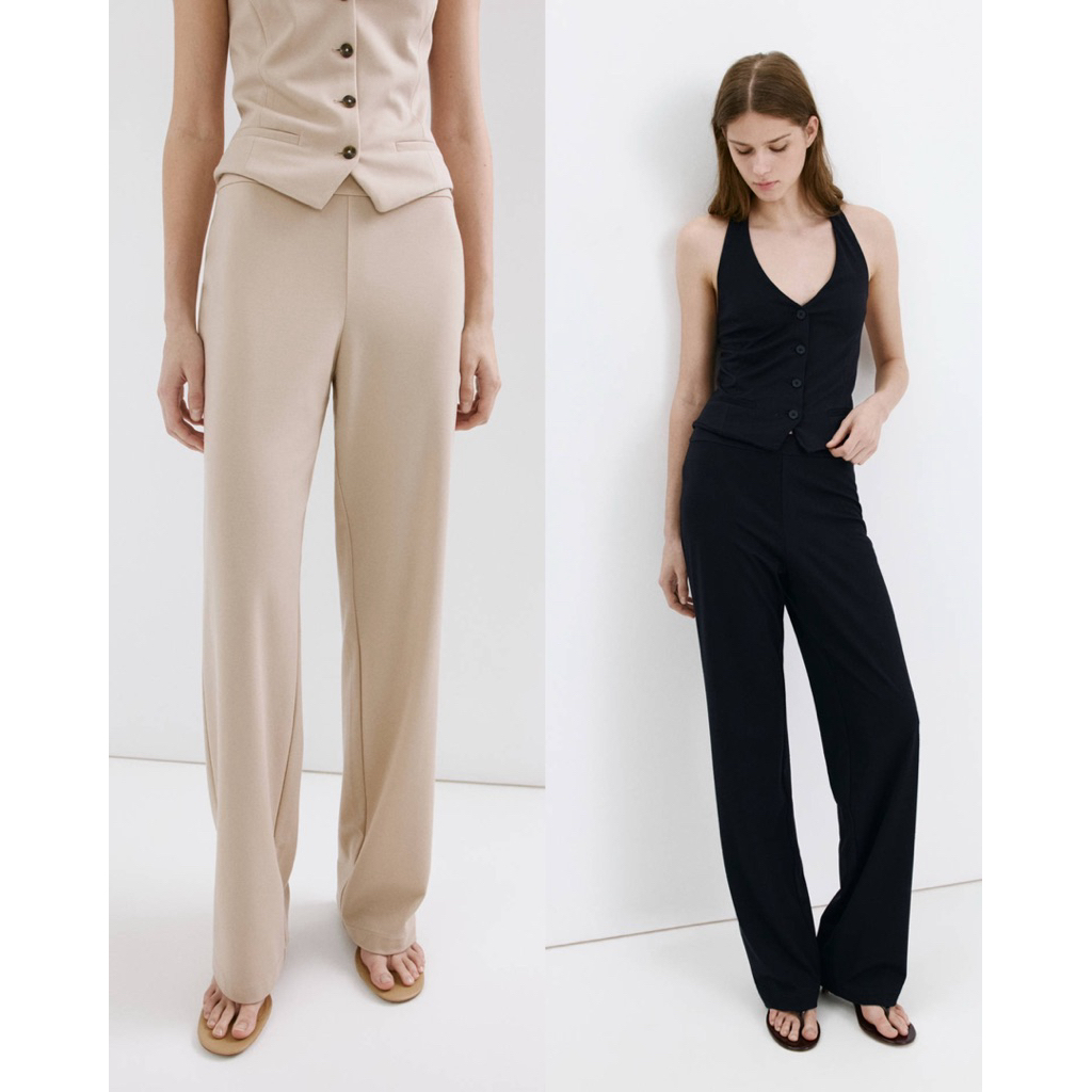 MNG Trousers กางเกงผ้า เอวกลาง ผ้ายืด ทรงขากระบอกเล็ก