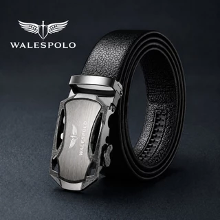 ลุคหรูดูแพง เข็มขัดผู้ชาย WALESPOLO หัวเข็มขัดออโต้ล็อกปรับง่าย หนังสีดำพรีเมียม เข็มขัดผู้ชายใส่ทำงานใส่ออกงานสไตล์นักธ
