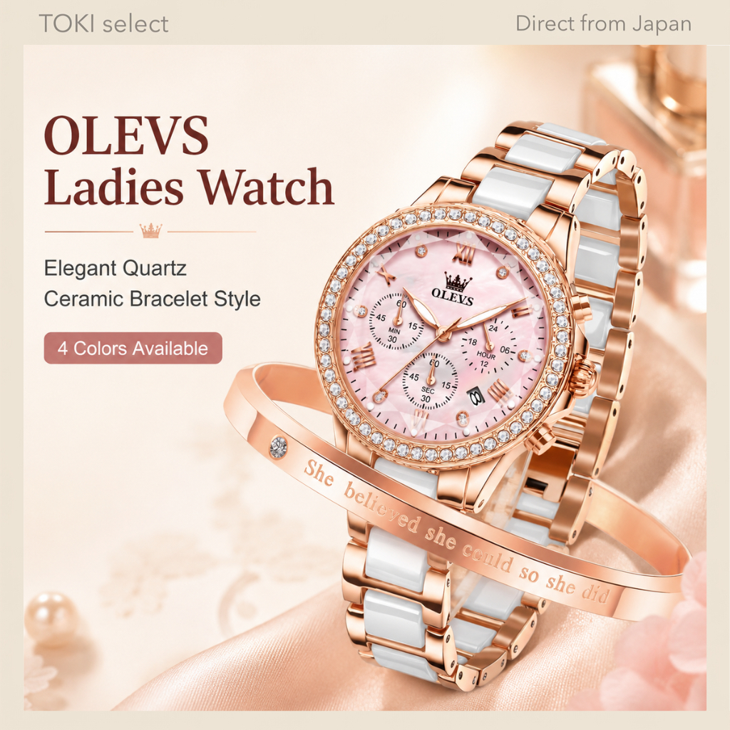 OLEVS Ladies Ceramic Quartz Watch Elegant Women's Watch with Date Luminous 30M Daily Water Resistant