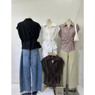 M2185 เสื้อเชิ้ตแขนล้ำดีเทลจับจีบหน้า ทรงเป๊ะปัง เสื้อรุ่นนี้ต้องมีติดตู้! เสื้อเชิ้ตคอปกดีไซน์เก๋ แขนล้ำนิดๆ
