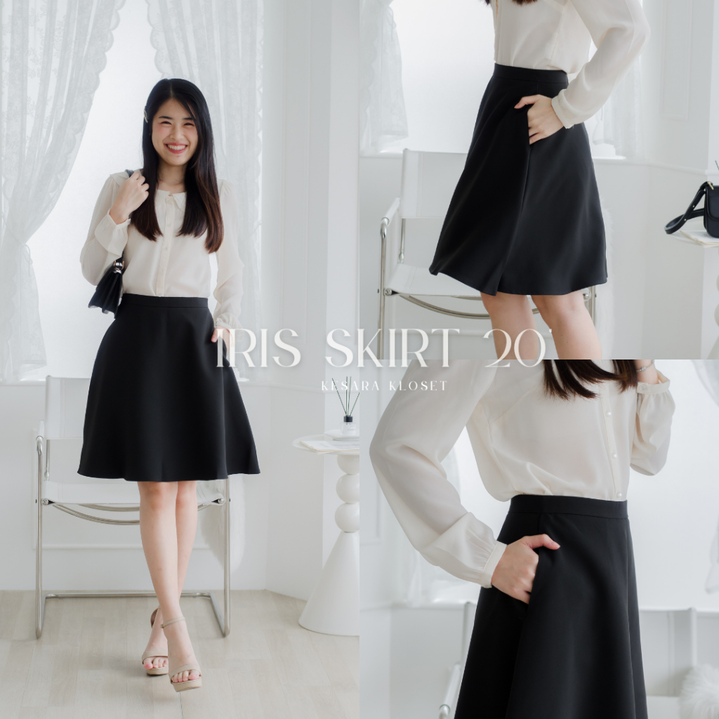 กระโปรงทำงานเอวสูง ทรงย้วยมีกระเป๋า ยาว20' Iris Skirt