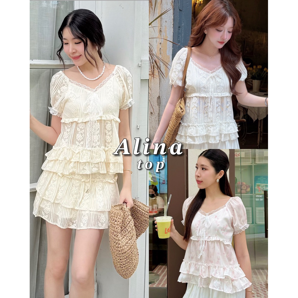 imily.style : Alina top เสื้อแต่งระบาย แขนตุ๊กตา