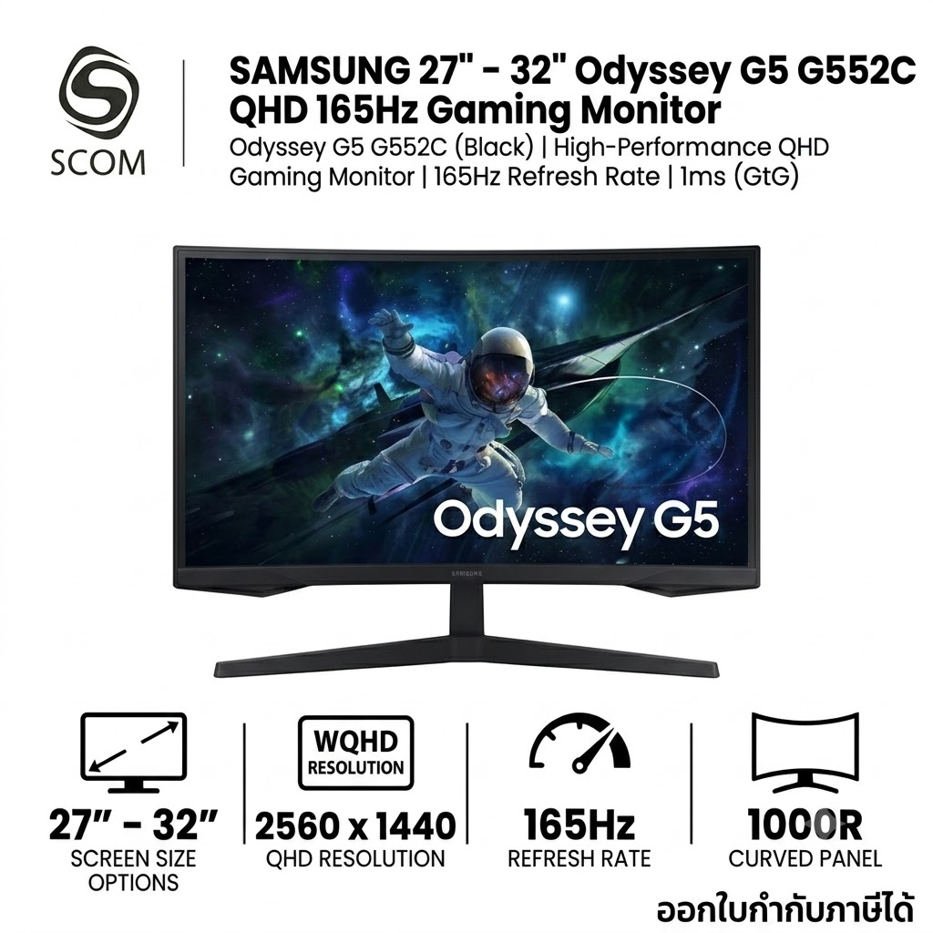 [Pre-Order ส่งฟรี] Samsung Monitor 32" Odyssey G5 G50F QHD 180Hz Gaming Monitor