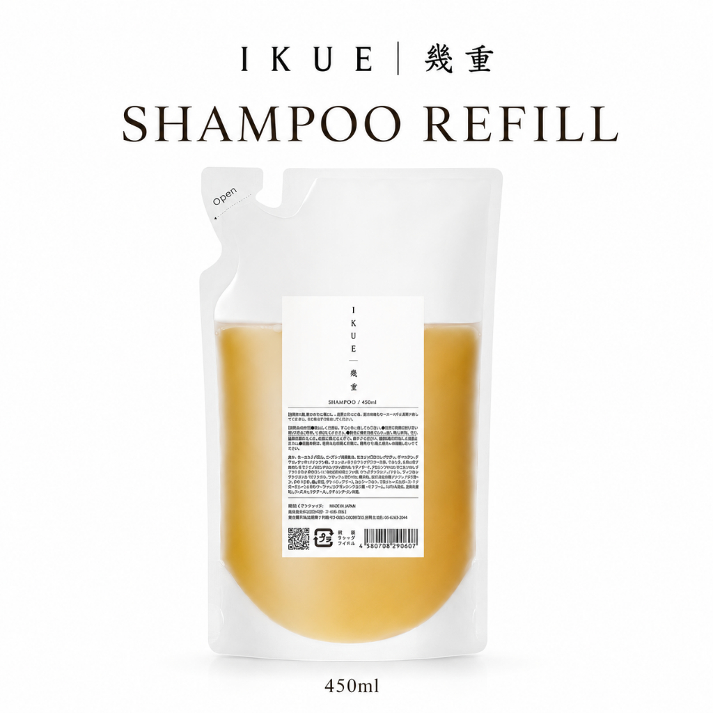 IKUE อิคุเอะ แชมพูญี่ปุ่น รีฟิล 450ml ฟื้นบำรุงผมเสีย สูตรอ่อนโยน สำหรับหนังศีรษะแพ้ง่าย