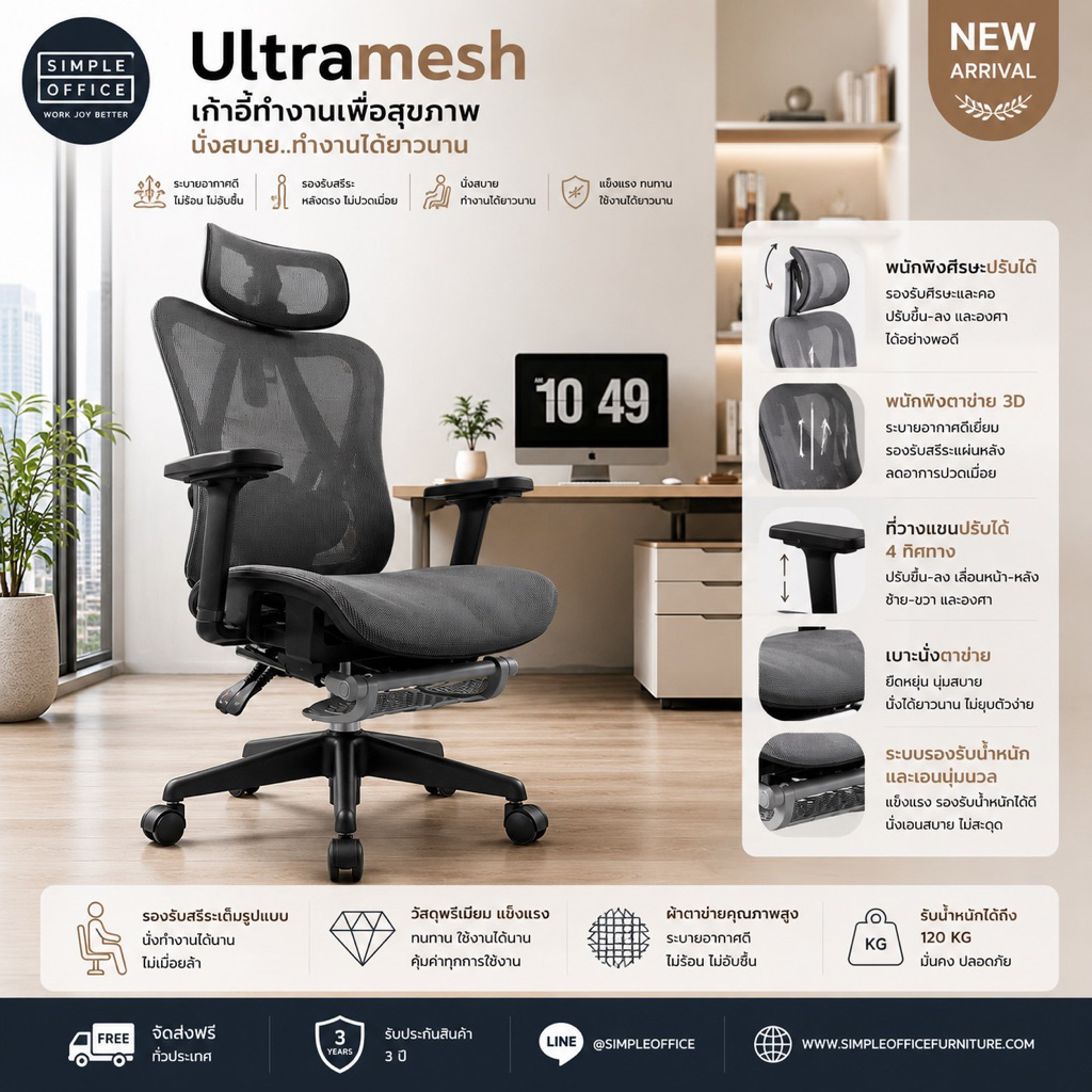 New รุ่น Ultramesh 10 รุ่น ระบบ Airflow 360 องศา เก้าอี้เพื่อสุขภาพ เก้าอี้ทำงาน เก้าอี้เกมมิ่ง เก้าอี้คอม เก้าอี้ออฟฟิส