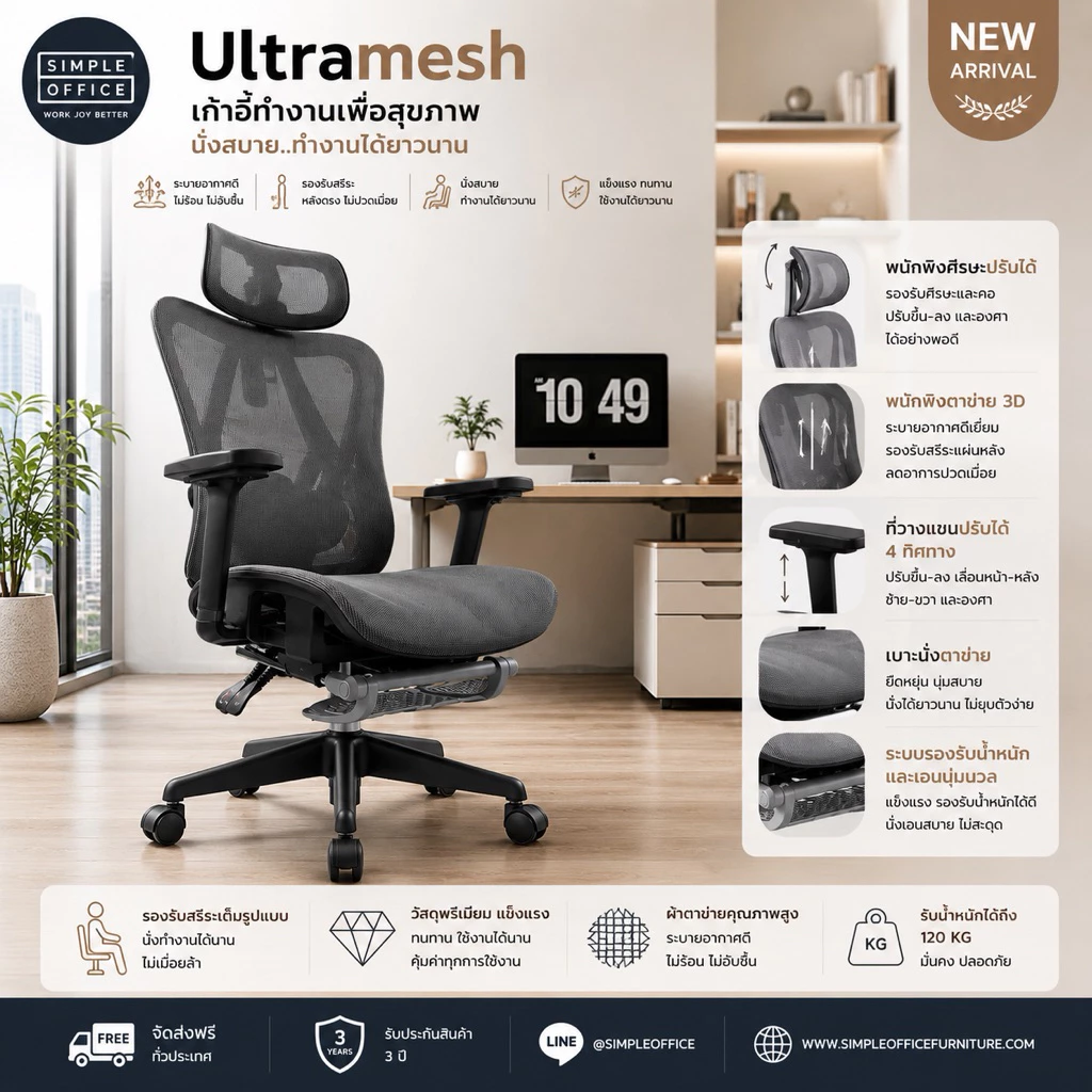 New รุ่น Ultramesh 10 รุ่น ระบบ Airflow 360 องศา เก้าอี้เพื่อสุขภาพ เก้าอี้ทำงาน เก้าอี้เกมมิ่ง เก้าอี้คอม เก้าอี้ออฟฟิส