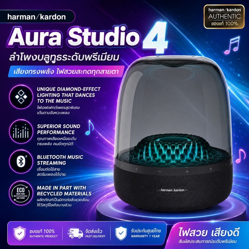 (แท้100%)​ Harman Kardon Aura Studio 4 / SoundSticks 4 | ลำโพงบลูทูธ (สีขาว/ดำ)
