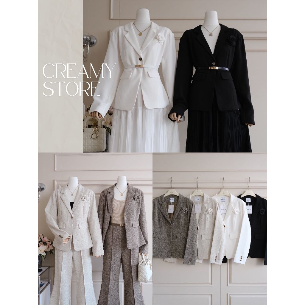 CreamyStore Blazer เสื้อสูทเข้ารูปมีซับใน ผ้าทวิต (เฉพาะเบลเซอร์) งานป้ายPrisana