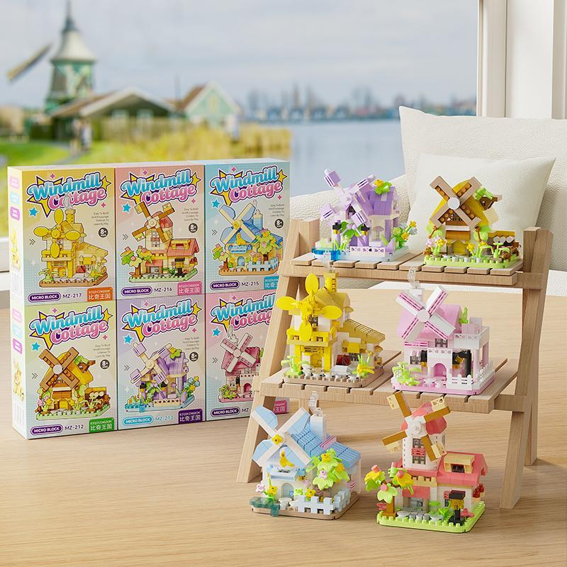 🌷🏡 บ้านกังหันลมตัวต่อ DIY มินิบล็อก ของสะสม ของแต่งห้อง สไตล์ยุโรป