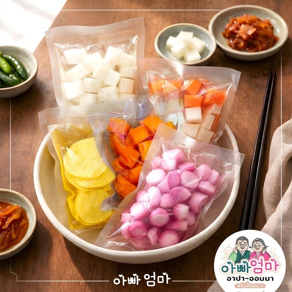 หัวไชเท้าดองเกาหลี เครื่องเคียงเกาหลี 100g / หัวไชเท้าหั่นเต๋า / หอมแดงดอง / ไชเท้าแครอทดอง / ทันมูจิ กรอบอร่อย