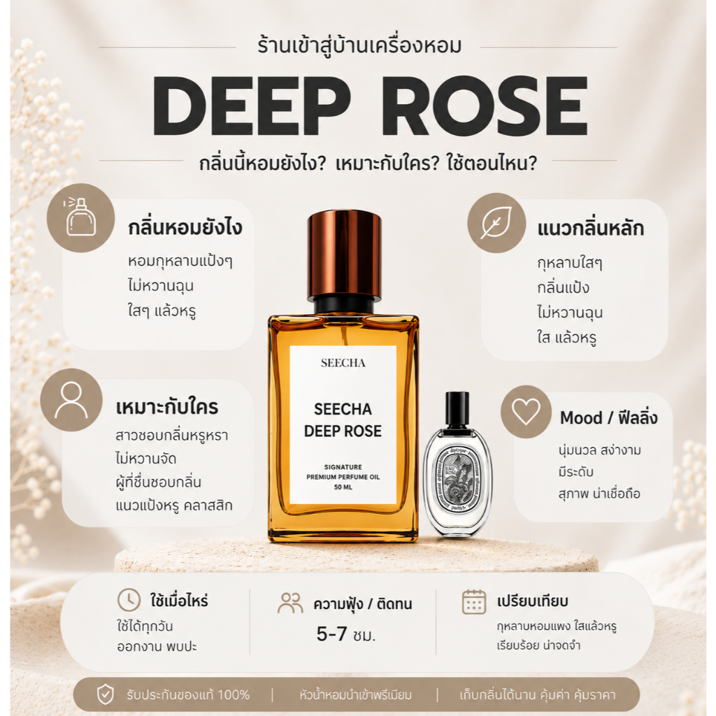 กลิ่น deep rose ดีป โรส [✨กด 3ชิ้น เพื่อรับโปร2แถม1✨] น้ำหอม สี ชา ออยล์ ของแท้ seecha oil Perfume