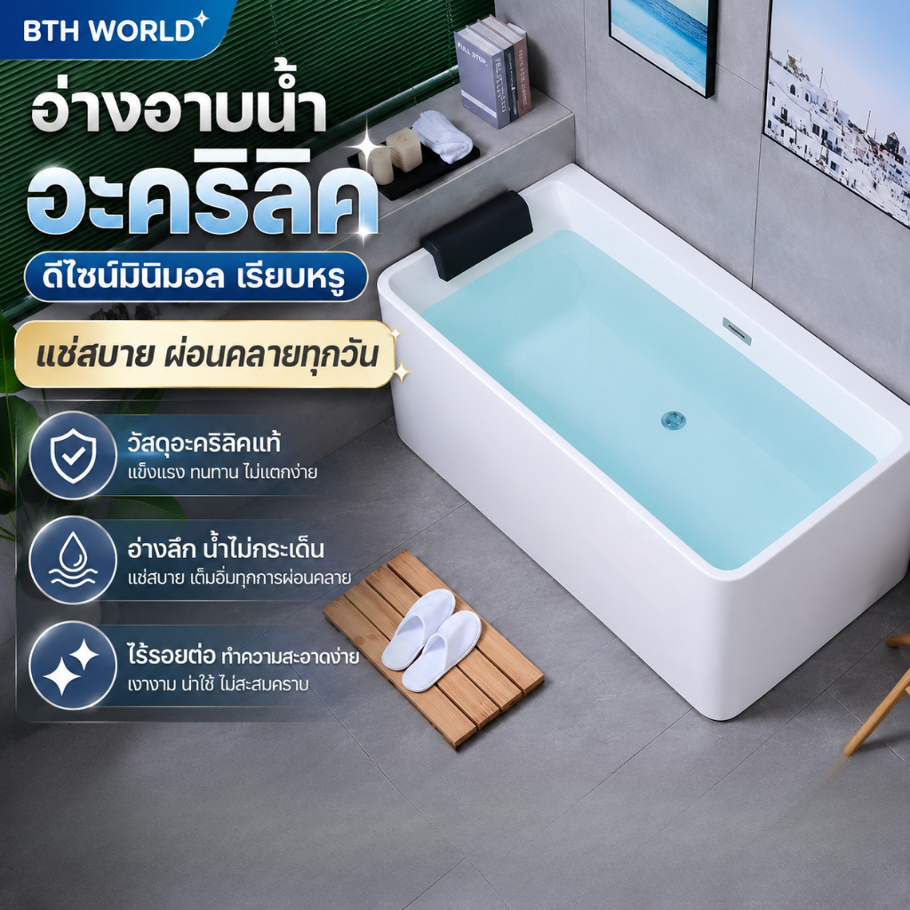 อ่างอาบน้ำทรงสี่เหลี่ยมอะคริลิค ญี่ปุ่น อิสระ อพาร์ทเมนต์ขนาดเล็กในครัวเรือน ฟองลึก โรงแรม อ่างอาบน้ำไร้รอยต่อ
