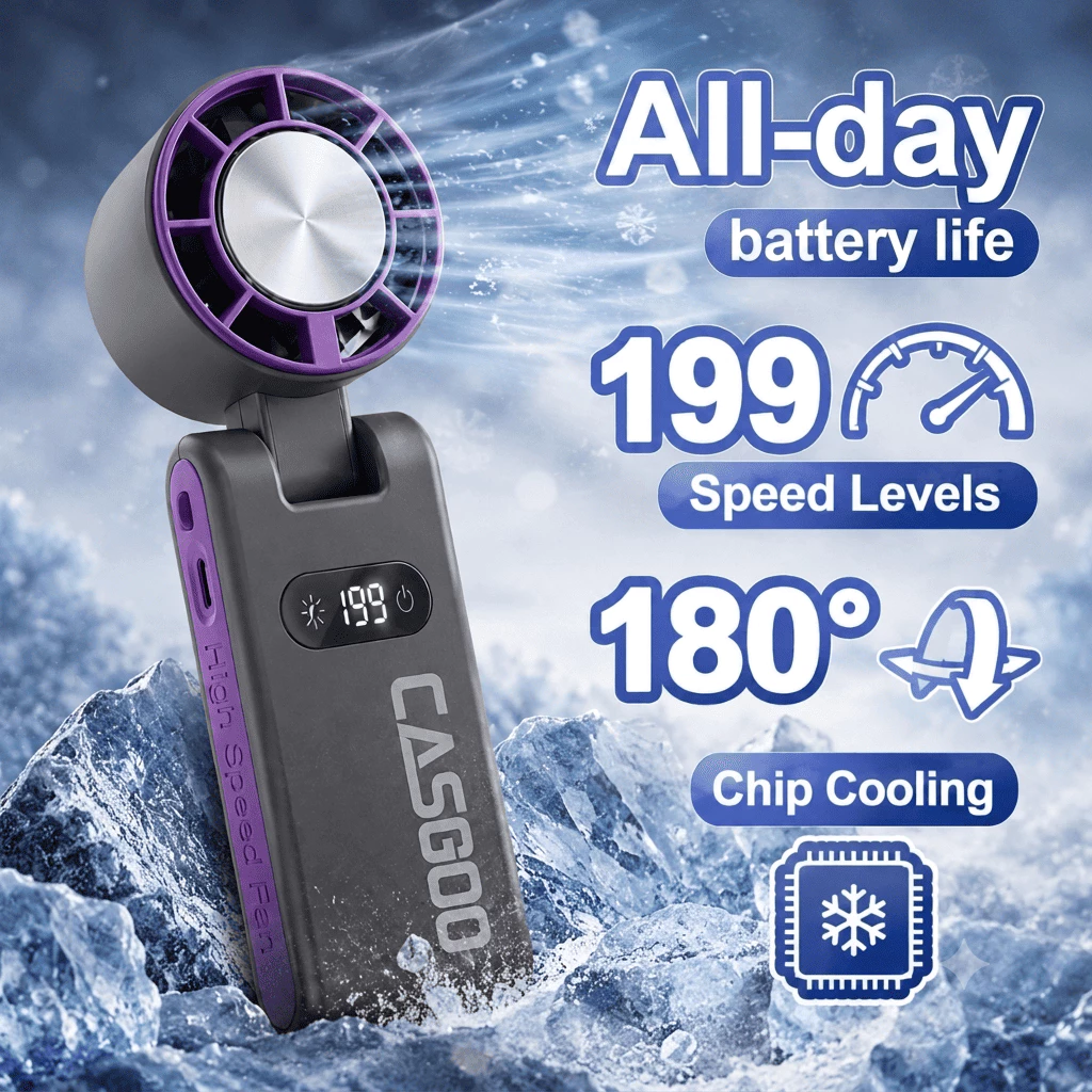 พัดลมไอเย็น CASGOO K680 ICE Cooling Fan ปรับลม199ระดับ เย็นได้16° มอเตอร์13000rpm ปรับ180°+ไฟฉาย+สายคล้อง+ฐานตั้งฟรี thumbnail 10