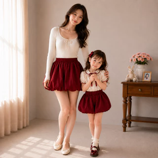 กระโปรงกางเกงบอลลูนของผู้หญิง แม่และเด็ก สีแดงเชอร์รี่ (สีใหม่)
