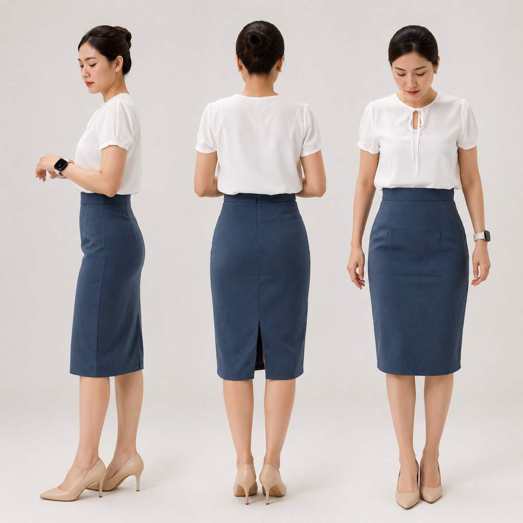 กระโปรงผ้าฮานาโกะ มีขอบ ผ่าหลัง สินค้าพร้อมส่ง S-5XL