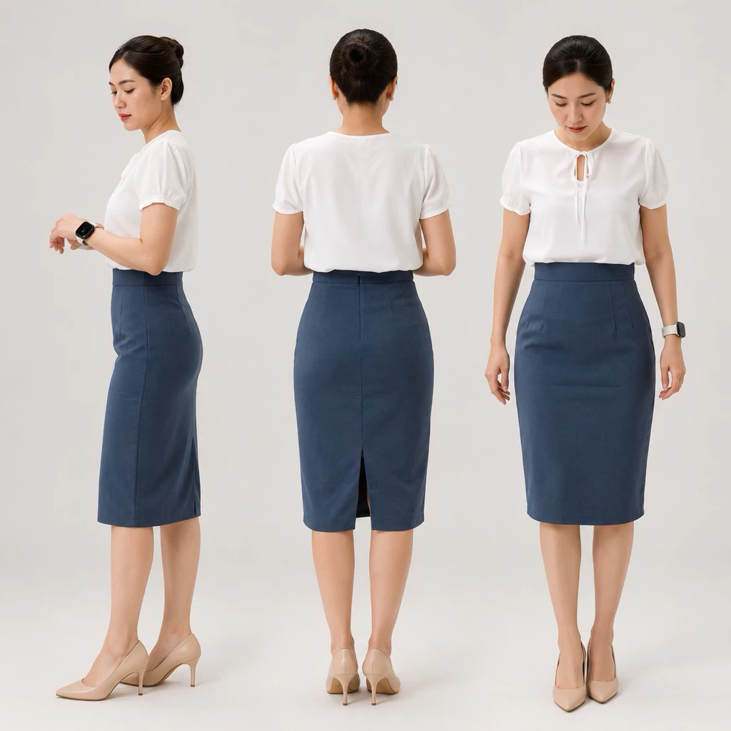 กระโปรงผ้าฮานาโกะ มีขอบ ผ่าหลัง สินค้าพร้อมส่ง S-5XL