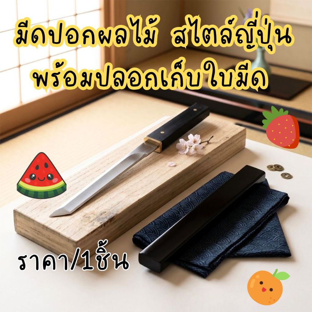 P725 มีดปอกผลไม้ สไตล์ญี่ปุ่น มีดพกพา มีดปลอกดำ 18ซม. มีดพก มีดเดินป่า อเนกประสงค์ ใบมีดสแตนเลส หั่นผลไม้ แคมป์ปิ้ง SP
