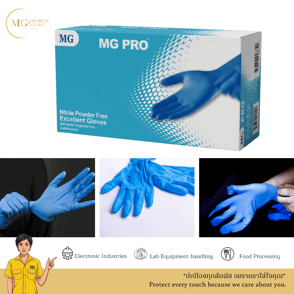 MG PRO ถุงมือยางไนไตรสีฟ้า ชนิดไม่มีแป้ง  บรรจุ (1กล่อง/100ชิ้น)
