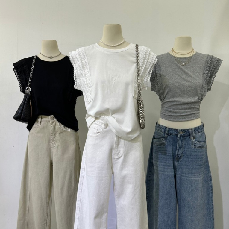 A1075 เสื้อยืดแขนแต่งลูกไม้ระบาย ใส่ง่าย แต่ได้ลุคลูกคุณเต็มสิบ
