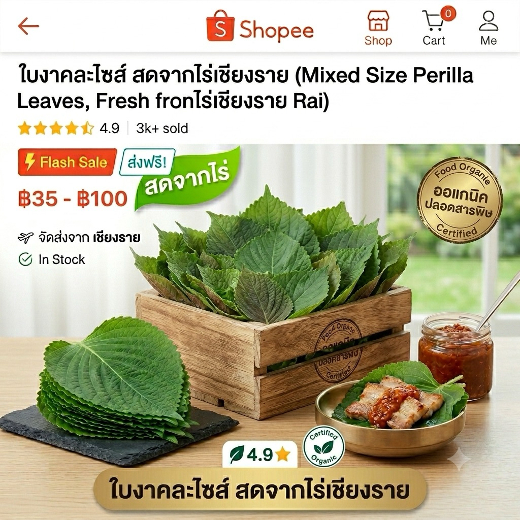 Shiso โอบะ ใบงาเกาหลี พร้อมทาน ทานกับอะไรก็อร่อย เก็บสดจากสวนทุกวัน ออร์แกนิค 100%
