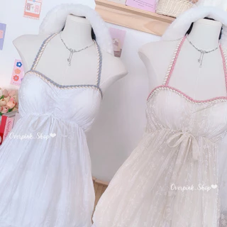 🌸OVP🌸 เสื้อสายเดี่ยวคล้องคอ ผ้าโรซี่(ผ้าบาง) มีฟองนม