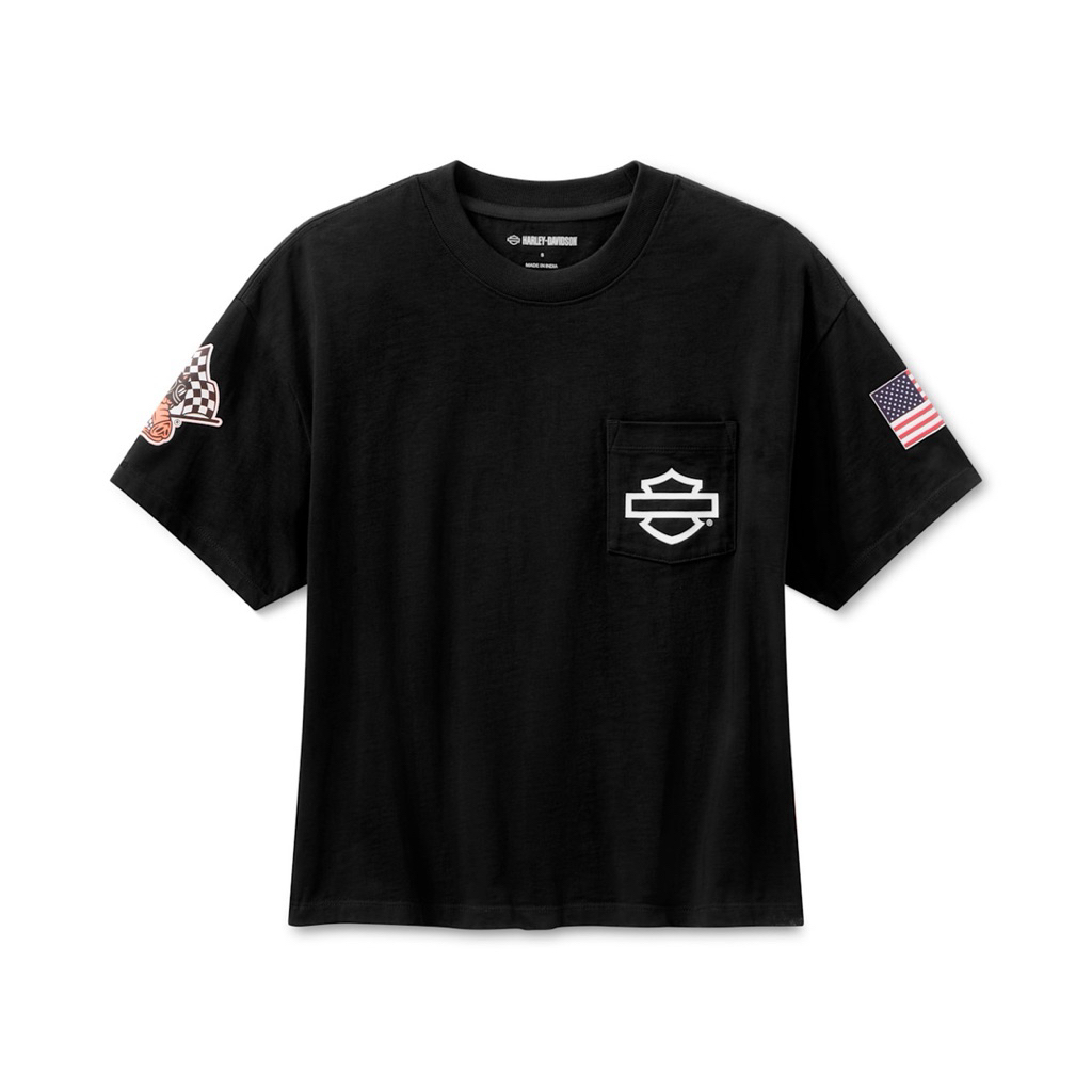 เสื้อครอปผู้หญิง WOMEN'S FACTORY RACING FANWEAR BOXY POCKET TEE - HARLEY BLACK
