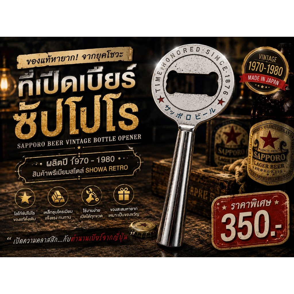 ที่เปิดขวดเบียร์วินเทจของ Sapporo (Sapporo Beer Vintage Bottle Opener)