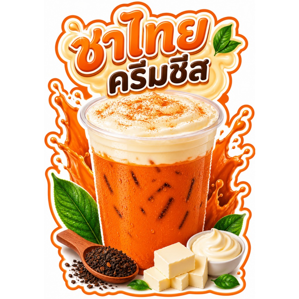ป้ายชาไทย ป้ายเมนูเครื่องดื่ม A3 A4 สำหรับร้านชา คาเฟ่ และร้านน้ำ พร้อมใช้งาน