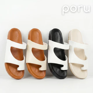 PORU รองเท้าแตะคีบโป้งผู้หญิง ส้นแบน มินิมอลสไตล์เกาหลี หนังนิ่ม ใส่สบาย แมทช์ง่าย