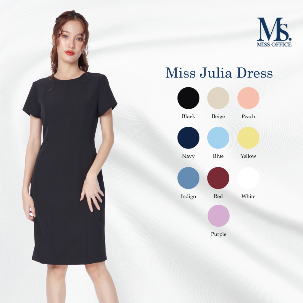 Miss Office เดรสแขนคอกลมมีแขนทรงดินสอ (MD-104)