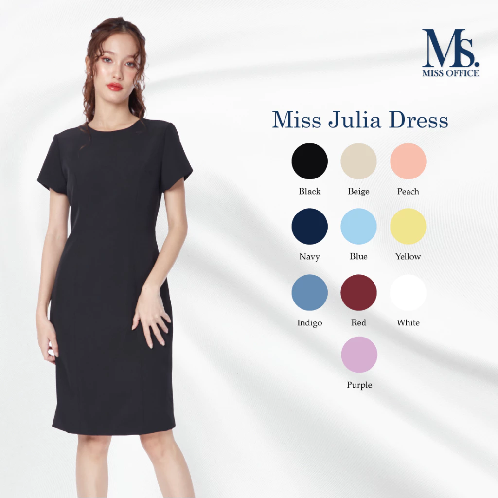 Miss Office เดรสแขนคอกลมมีแขนทรงดินสอ (MD-104)