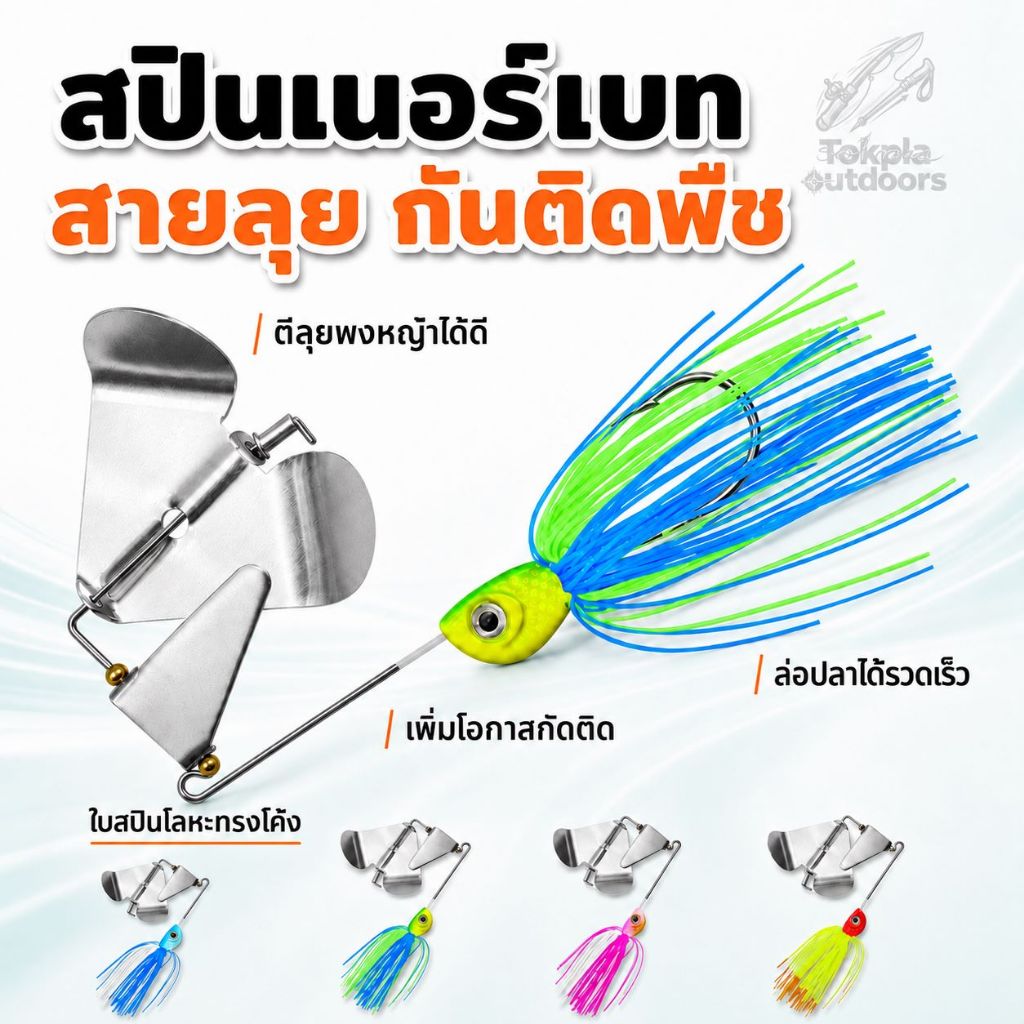 บัสเบท Buzz Bait สปินเนอร์เบท 14-16g เหยื่อปลอมผิวน้ำ ใบพัดคู่ ตีน้ำเสียงดัง ตีไกล ตกปลาช่อน ชะโด กะพง