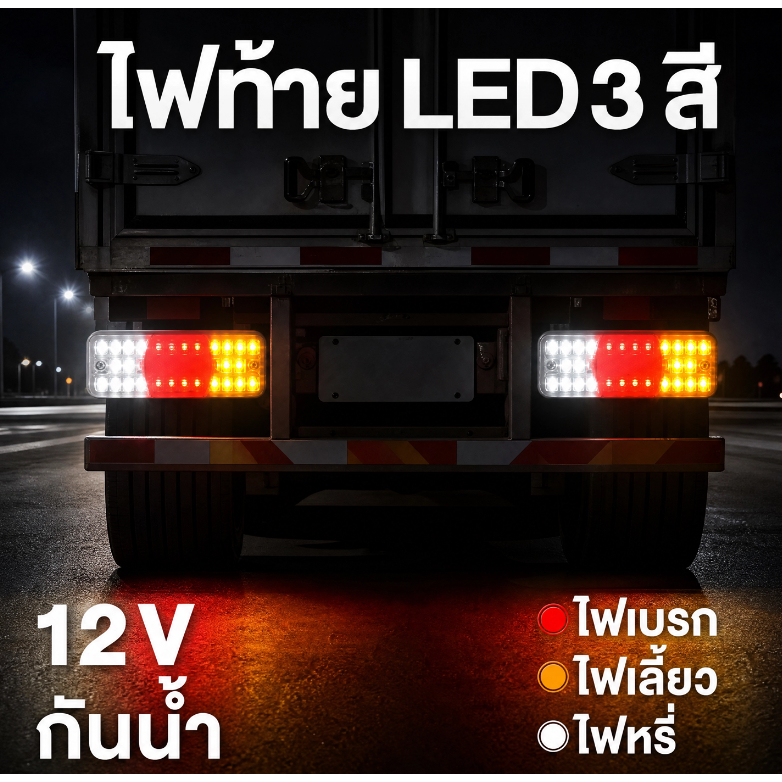 ไฟท้าย LED 3 สี 12V กันน้ำ ไฟเบรก ไฟเลี้ยว ไฟหรี่ สำหรับรถบรรทุก รถพ่วง รถกระบะ ติดตั้งง่าย