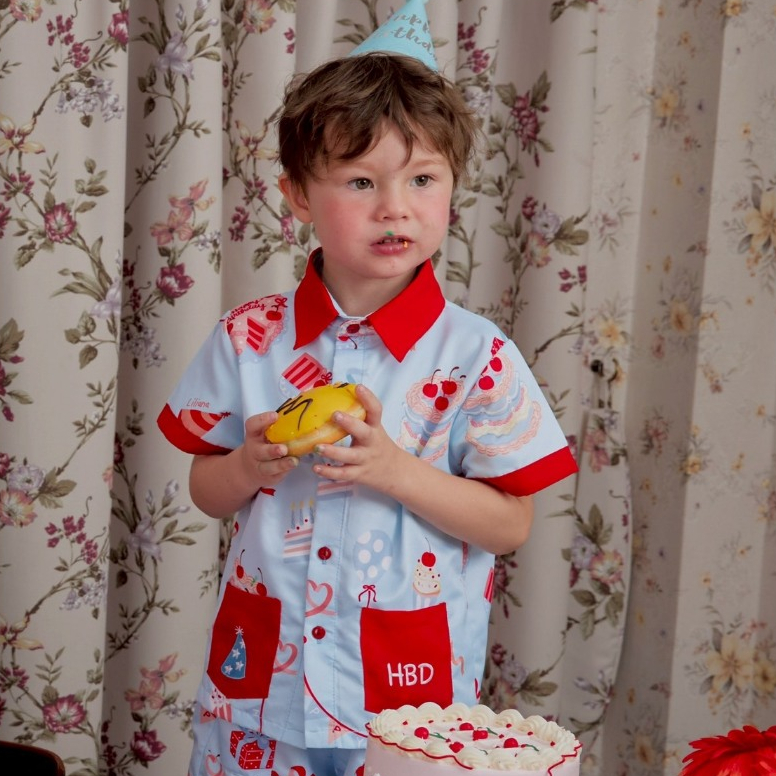 Liliana Happy Birth Day, Boy's Shirt and Pants Set, Birthday Boy Set Model.สีฟ้า ชุดเซตเด็กผู้ชาย เสื้อและกางเกง