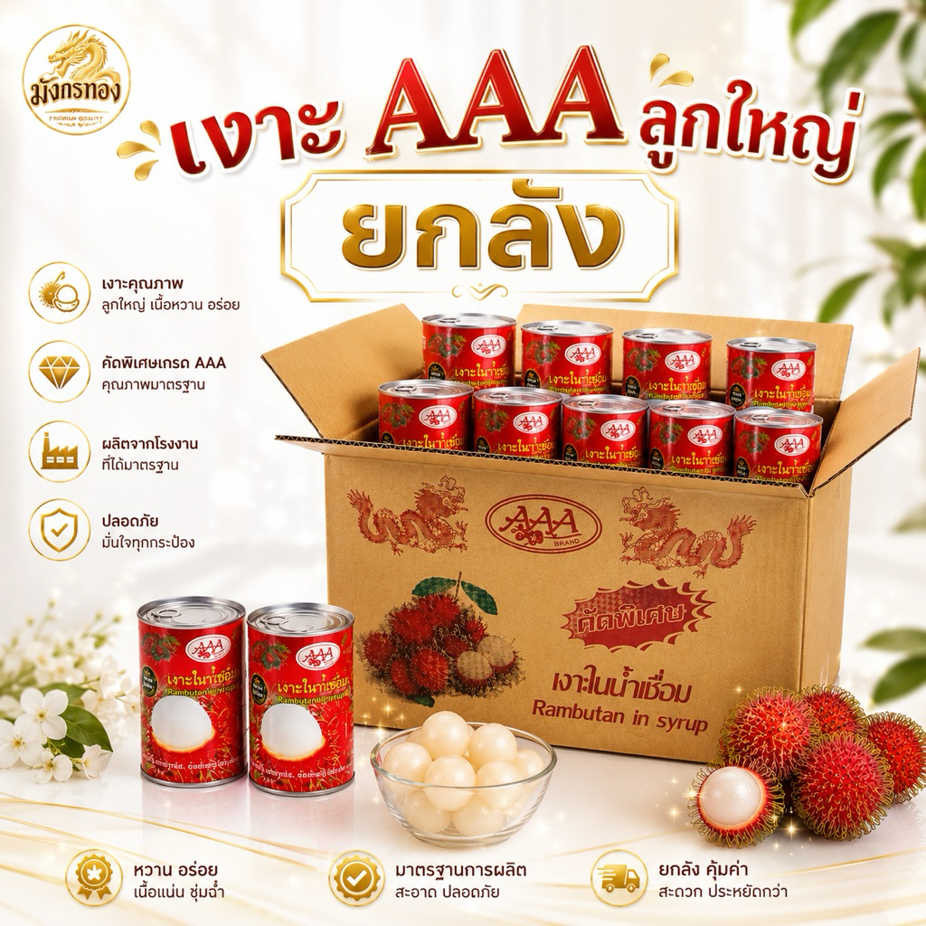 [ ยกลัง ] เงาะกระป๋อง ยี่ห้อ AAA 1 ลัง มี 24 กระป๋อง เงาะลูกใหญ่