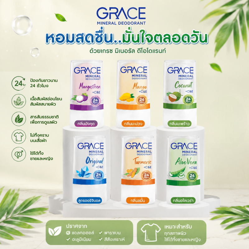 สารส้มระบบงับกลิ่นกาย (GRACE) เกรช โรลออนระงับกลิ่นกาย กลิ่นหอมสูตรสารสกัดจากธรรมชาติ