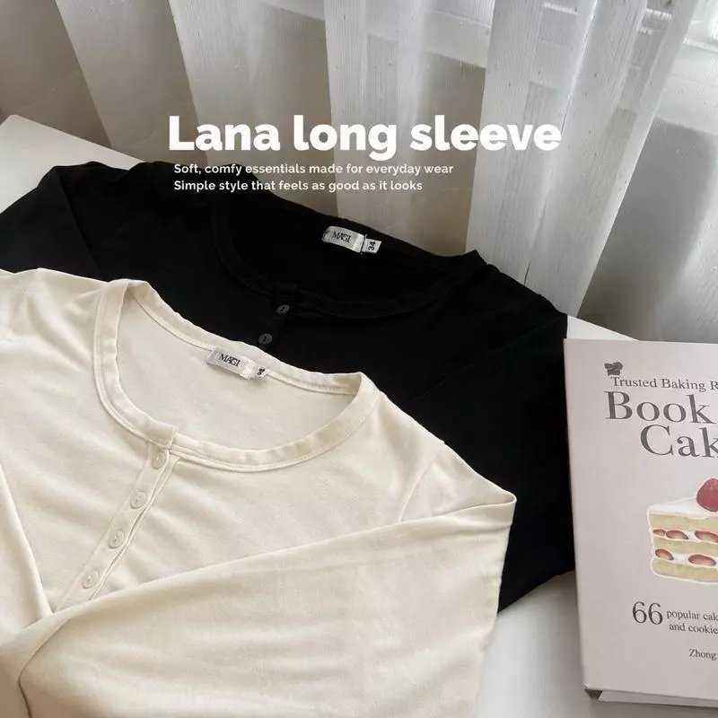 Lana long sleeve เสื้อแขนยาวคอยู ผ้าเรย่อนเกาหลี