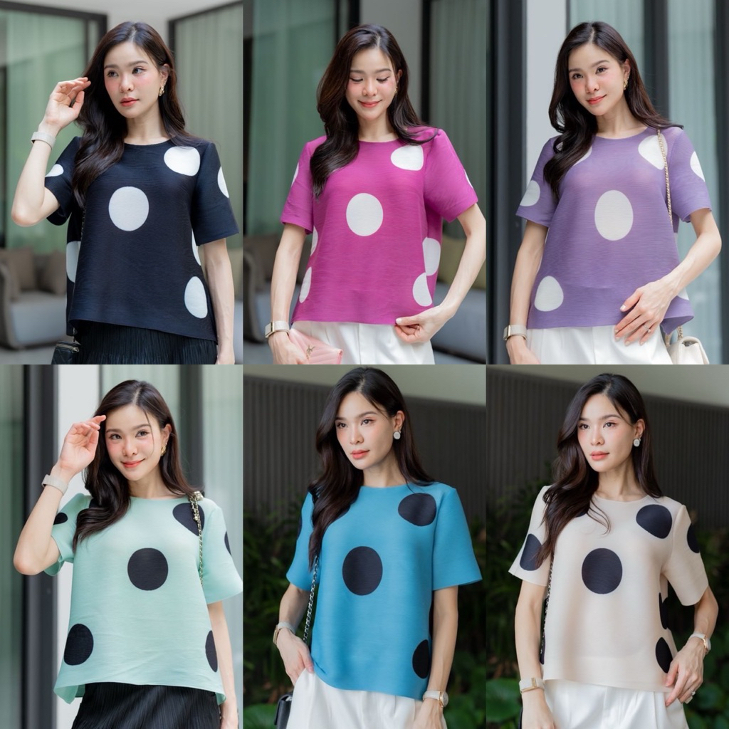 เสื้ออัดพลีทลายจุด งานพลีท 100%งานน่ารัก ผ้าดีใส่สบายไซซ์ใหญ่ค่ะ