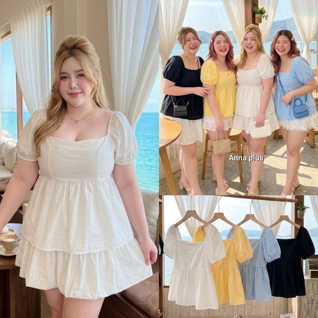 /AN/ เสื้อคอเหลี่ยมแขนตุ๊กตา ไซส์อก42-52 สม็อคหลัง ทรงนี้ใส่สวยใส่รอด พรางหุ่นสุด #สาวอวบอ้วน พลัสไซส์