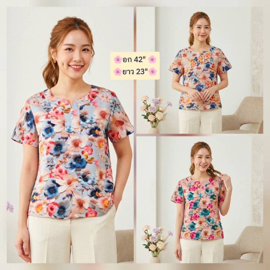 เสื้อสาวอวบอก 44 นิ้ว เสื้อสาวอวบ แฟชั่น ไซส์ใหญ่ ลายสวยๆ ผ้าไหมอิตาลี เนื้อผ้านุ่มใส่สบาย