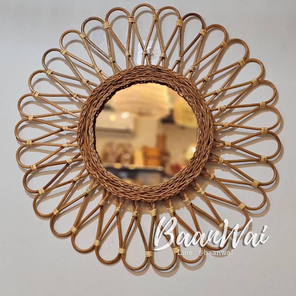 บ้านหวาย-กระจกหวายติดผนัง กระจกกรอบหวาย Daisy
