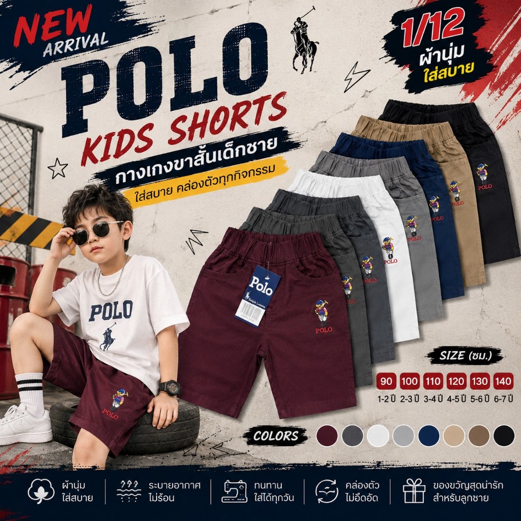 กางเกงขาสั้นเด็กชาย ปักหมี  เด็กชาย เนื้อผ้าดี  สีไม่ตก  สีสด แมทกับเสื้อเท่ห์มาก