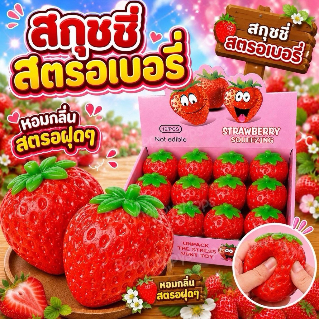 [ส่งด่วน] สกุชชี่ สตอเบอร์รี่ ของเล่นบีบ กลิ่นหอม
