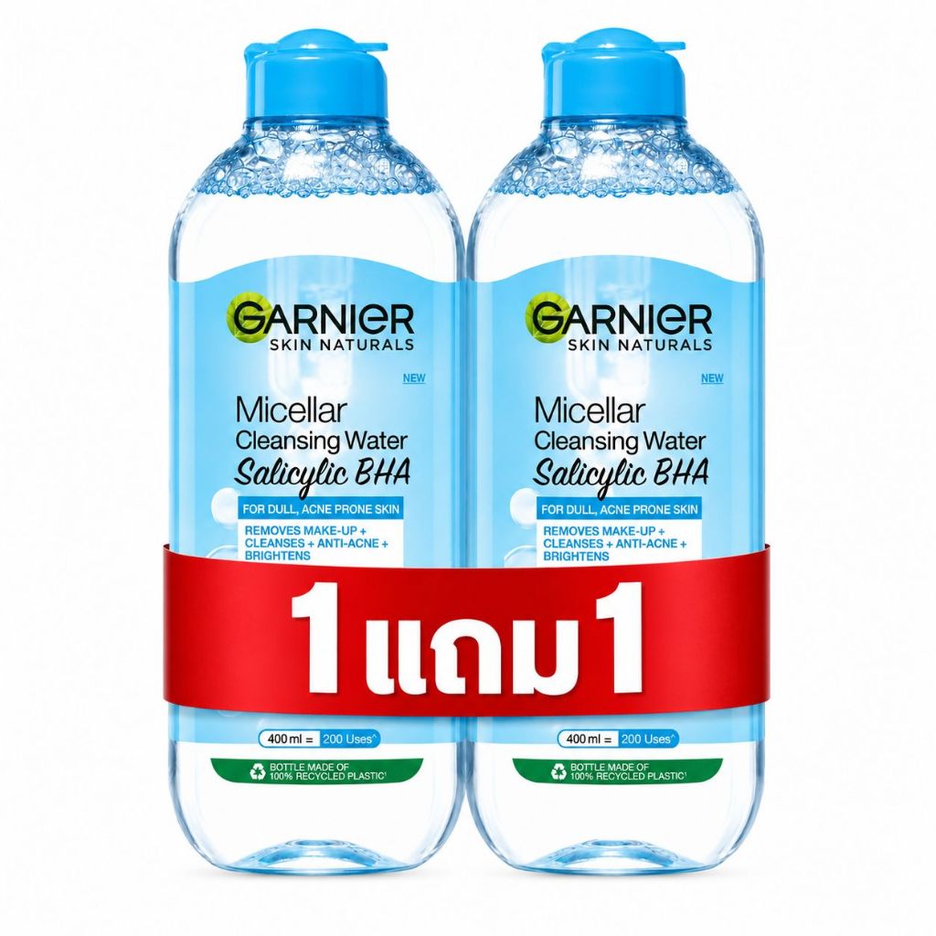 (แพคคู่) 400 มล. GARNIER Micellar Cleansing Water Salicylic BHA ผิวแพ้ง่าย เป็นสิว