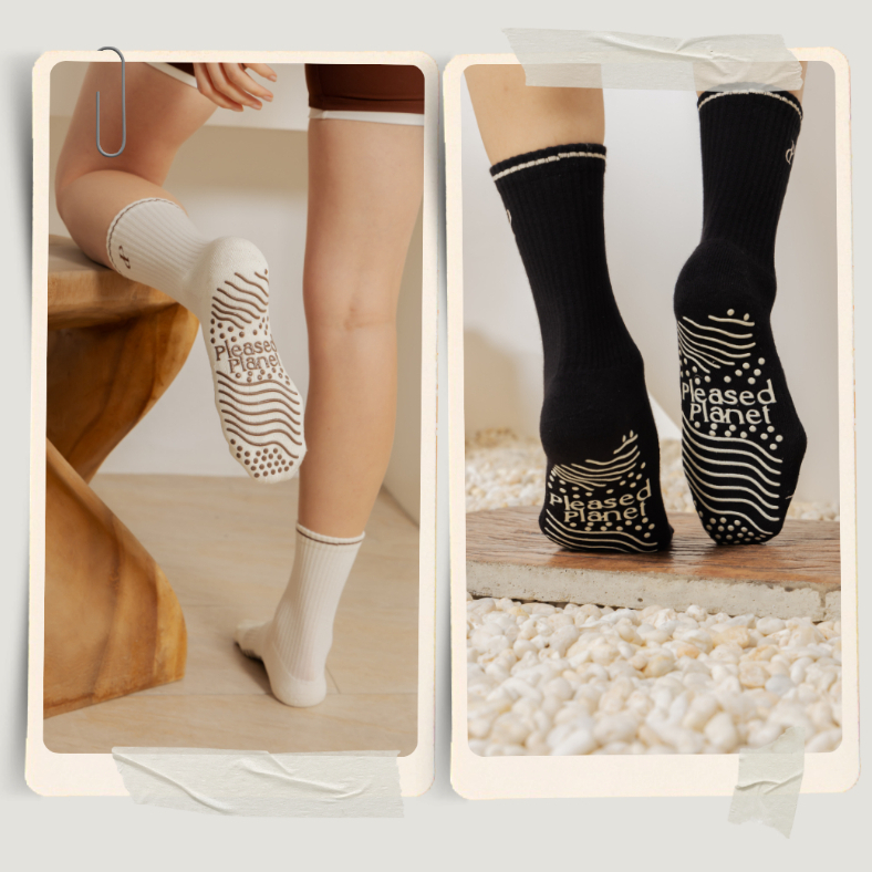 Pleased Planet - Grip socks (Free Size) ถุงเท้ากันลื่นสำหรับโยคะ พิลาทิส