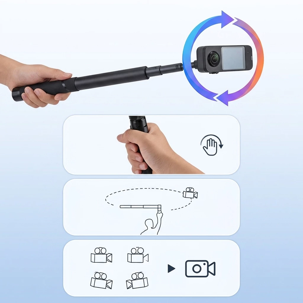 【COD】ไม้เซลฟี่ที่มองไม่เห็นสําหรับ Insta360 X5 / X4 Air / X4 / X3 ขาตั้งกล้องมือถือ Bullet Time RotaryHandle ขาตั้งกล้อง thumbnail 6