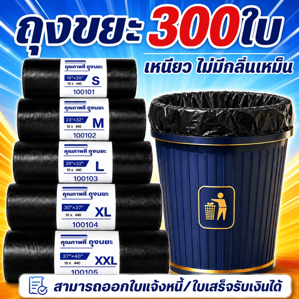ถุงขยะดำ 18x20 นิ้ว ถุงดำแบบม้วน หนาเหนียว ไม่รั่วซึม ไร้กลิ่น ใช้งานในบ้าน ราคาคุ้มค่า พร้อมส่ง