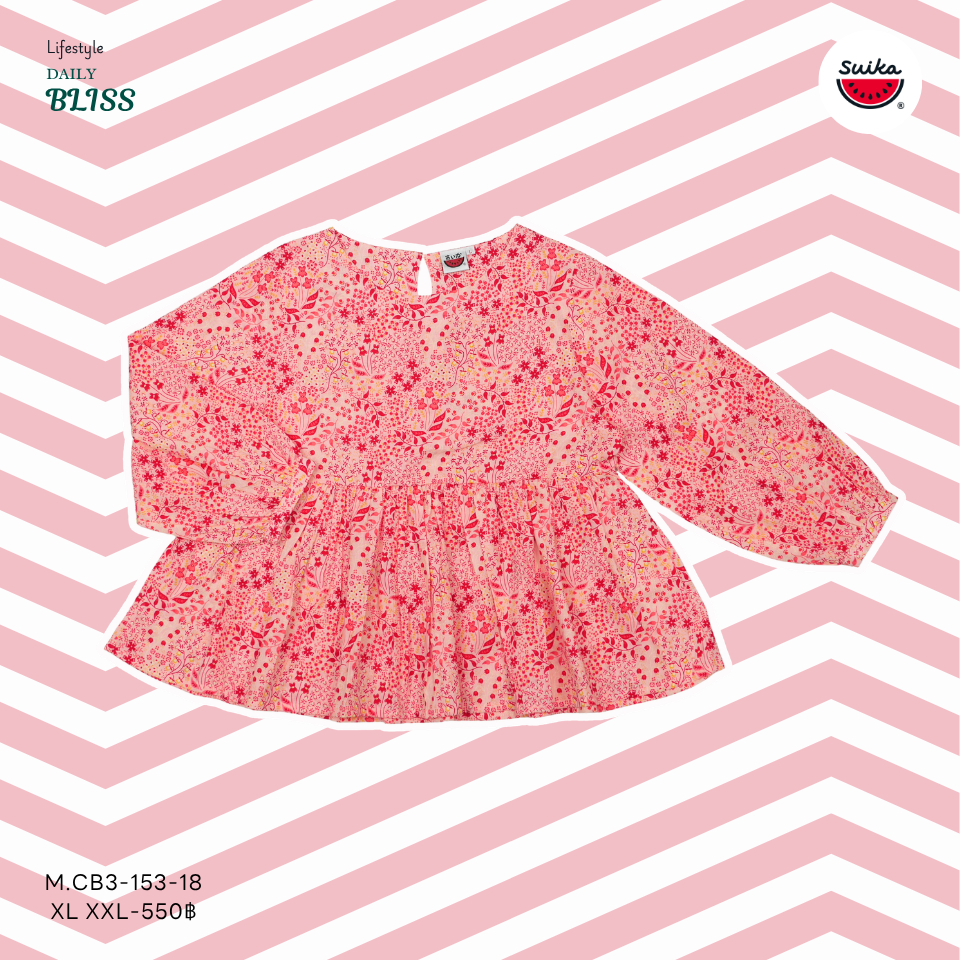 เสื้อแตงโม (SUIKA) - เสื้อคอปาดแขนทรงพองต่อใต้อกรูดจีบหน้า-หลัง แขนสามส่วน (M.CBF3-153 333) — صورة 6