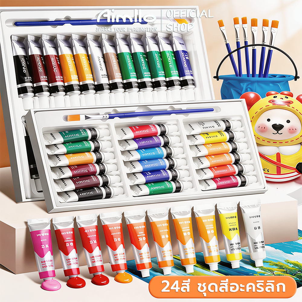 สีอะคริลิค 12/18/24สี สีอคิลิค สีเพ้นท์ผ้า สีทอง สีกันน้ำ สีอะคริลิค สีอะคริลิคพาสเทล สีอะคริลิคกันน้ํา acrylic paint