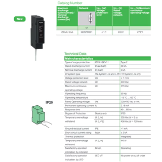 Schneider เสิร์จ Surge Protection Device อุปกรณ์ป้องกันไฟฟ้า กระแสดิสชาร์ต 20kA รหัส QOSPD201 (รหัสเดิม QOSPD20)